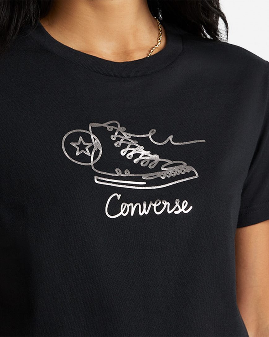 T-Shirts Converse Sneaker Grafika Slim-Fit Damske Čierne | SK XARYW5